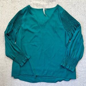 NY Collection Women Teal Long Sleeve Blouse Size 2X
